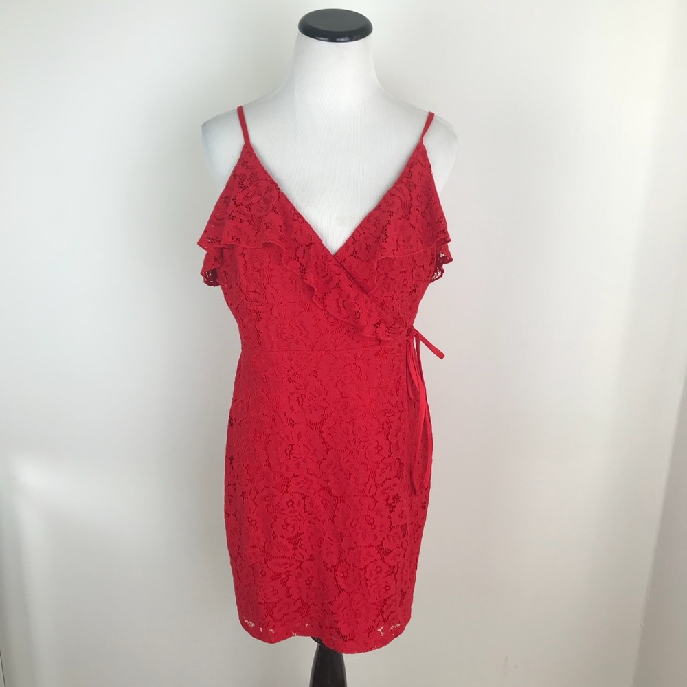 NWT ASOS Fashion Union Red Lace Wrap Dress